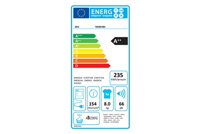 Uscator de rufe AEG T8DBE48S, Pompa de caldura, 8 kg, A++, alb