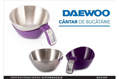 Cantar de bucatarie Daewoo DKS45P, 5 kg, LCD, Mov/Inox