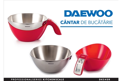 Cantar de bucatarie Daewoo DKS45R, 5 kg, LCD, Rosu/Inox