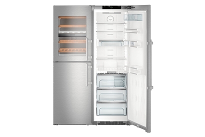 Side by side cu vitrina vinuri Liebherr PremiumPlus SBSes 8496, NoFrost, BioFresh, 645 l, Clasa D, argintiu