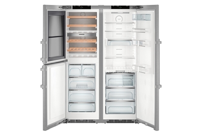 Side by side cu vitrina vinuri Liebherr PremiumPlus SBSes 8496, NoFrost, BioFresh, 645 l, Clasa D, argintiu