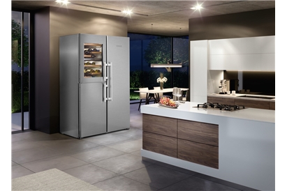 Side by side cu vitrina vinuri Liebherr PremiumPlus SBSes 8496, NoFrost, BioFresh, 645 l, Clasa D, argintiu