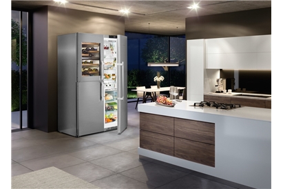 Side by side cu vitrina vinuri Liebherr PremiumPlus SBSes 8496, NoFrost, BioFresh, 645 l, Clasa D, argintiu