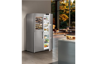 Side by side cu vitrina vinuri Liebherr PremiumPlus SBSes 8496, NoFrost, BioFresh, 645 l, Clasa D, argintiu