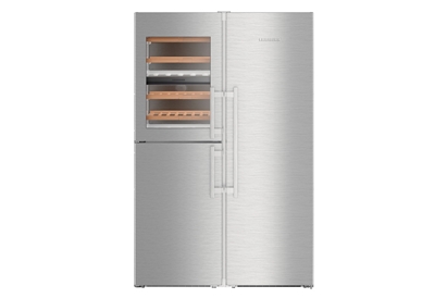 Side by side cu vitrina vinuri Liebherr PremiumPlus SBSes 8496, NoFrost, BioFresh, 645 l, Clasa D, argintiu