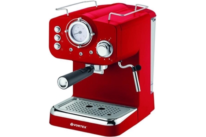 Espressor manual VORTEX VO4016, 1.25 l, 1100 W, 15 bar, rosu-argintiu